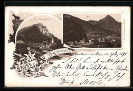 Vorläufer-Lithographie Au I. Bregenzerwald, 1895, Ortsansicht Gegen Das Gebirge, Teilansicht Mit Kirche, Edelweiss  - Autres & Non Classés