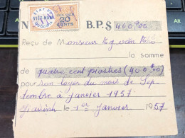 Viet Nam Suoth Old Bank Receipt(have Wedge  $20 Sents Year 1957) PAPER QUALITY:GOOD 1-PCS - Verzamelingen