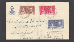 LETTRE RECOMMANDEE DE BATHURST AVEC SERIE DE TIMBRES " COURONNEMENT GEORGE VI - 1937 " ET UN TIMBRE AU VERSO, POUR VIENN - Gambie (...-1964)