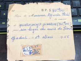 Viet Nam Suoth Old Bank Receipt(have Wedge  $20 Sents Year 1955) PAPER QUALITY:GOOD 1-PCS - Colecciones