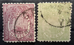 FIJI FIDJI 1891 - 1893, Yvert 42 & 43 , One Penny Lilas & Two Pence Vert Jaune Obl TB - Fidji (...-1970)