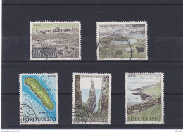 FEROE 1987, îles Hestur, Maisons, Rochers, Bateaux, Tourisme, Carte Yvert 148-152 Oblitérés, VFU Cote Yv 14 Euros - Faroe Islands