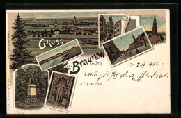 Lithographie Braunau A. Inn, Palm-Denkmal, Stadtplatz, Rathaus  - Autres & Non Classés