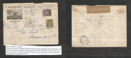 FRANCE. 1890 (23 Oct) Amiens - London, UK (24 Oct) Registered Hotel Rhin Illustrated Multifkd Sage Issue Envelope At 1,2 - Other & Unclassified