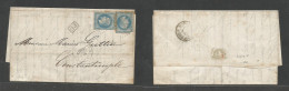 FRANCE. 1870 (18 Sept) (Marseille) - Constantinople (24 Sept) EL Fkd 20c Blue (x2) Tied Blue Anchor Cancels + Blue Cds " - Other & Unclassified