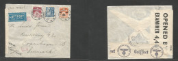 Faroe Isl.. 1941 (18 Feb) Thorshavn - Cph, Denmark. Air Multifkd Envelope, British + Nazi Censored Endorsed "Via New Yor - Islas Faeroes