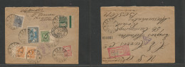 ESTONIA. 1920 (28 June) Parnu - USA, Boston (17 July) Registered Reverse Multifkd Envelope, Tied Cds + NY Transited. Thr - Estonie