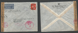 DUTCH INDIES. 1941 (21 June) Batavia - USA, NYC. Single 80c Red Fkd Air Comercial Envelope, Depart Censored + Route KNIL - India Holandeses