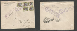 DOMINICAN REP. 1920 (17 May) 1920 Ovptd Issue. S. Domingo - Austria, Wien Via NYC. Registered Comercial Multifkd Env, At - Dominicaine (République)