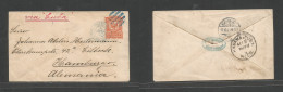 DOMINICAN REP. 1908 (26 Sept) Santo Domingo - Germany, Hamburg (17 Oct) Via Habana, Cuba. 10c Orange Stationary Envelope - Dominicaine (République)