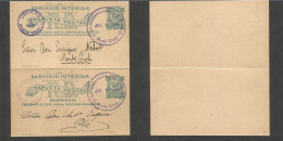 DOMINICAN REP. 1895 (3 July) Monte Christy Local 1c Green Doble Stat Card Proper Usage Both Ways, Smashing Depart Large  - Dominicaine (République)