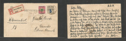 DENMARK. 1919 (12 June) Reply Half Stat Card Proper Usage On Return To DK, Berlin, Germany - Glasvanket. Registered Fkd  - Sonstige & Ohne Zuordnung