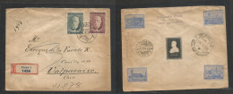 CZECHOSLOVAKIA. 1930 (18 Febr) Prague - Chile, Valparaiso (22 March) South America. Registered Multifkd Env At 5 Kr Rate - Other & Unclassified
