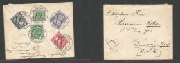 CZECHOSLOVAKIA. 1908 (23 March) Austrian Postal Admin. Karlin - USA, Tucson, Arizona (territorial US) Multifkd Reverse,  - Altri & Non Classificati