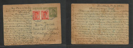 BULGARIA. 1945 (11 March) Plovoiz - Palestine, 1l Green Stat Card + 2 Adtls, Tied Cds. Arrival Censor Hexag Cachet. Fine - Andere & Zonder Classificatie