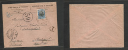 BULGARIA. 1902 (17 March) Burgas - Hungary, Budapest 25c Fkd Comercial Envelope, Tied Cds + Taxed + "50" + Arrival Porto - Other & Unclassified