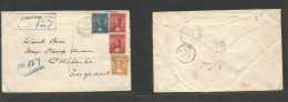 BC - Zanzibar. 1925 (25 Febr) Chaki Pemba - England, Colchester (30 March) Multifkd Registered Envelope, Tied Cds + R-mn - Sonstige & Ohne Zuordnung