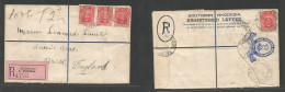 BC - Rhodesia. 1929 (5 Febr) SR. Salisbury - England, Bristol. Registered Multifkd 4d Blue Stat Env + 4 Adtls 1d Red (si - Other & Unclassified