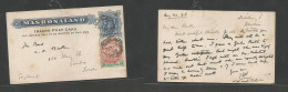 BC - Rhodesia. 1898 (20 May) Mashonaland, Salisbury - London, England. 1d Blue Stat Card + 1d Bicolor Adtl, Tied Cds. Fi - Other & Unclassified