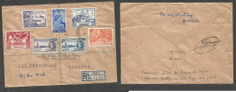 BC - Falkland Islands. 1952 (1 Jan) Stanley - Spain, San Sebastian (26 March 1952) Registered Airmail Multifkd Env Trip  - Other & Unclassified