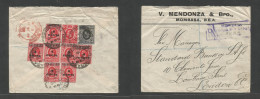 BC - East Africa. 1919 (7 Nov) Mombasa - London, UK (12 Dec) Registered Comercial Reverse Multifkd Env At 35c Rate, Tied - Altri & Non Classificati