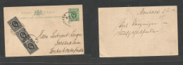 BC - East Africa. 1914 (2 March) Mombasa - Dar Es Salaam. German East Africa. 3c Green Stat Card + 3 Adtls, At 5c, Rate  - Other & Unclassified