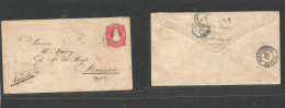 Argentina - Stationery. 1891 (April) Jujuy Correos Grs - Egypt, Alexandria (5 May) Via Buenos Aires - French Pqbt Revers - Andere & Zonder Classificatie