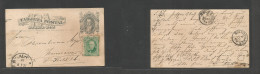 Argentina - Stationery. 1889 (29 July) Pique - Germany, Hannover (24 Aug) Early 4c Grey Stata Card + 2c Green Adtl, Tied - Other & Unclassified