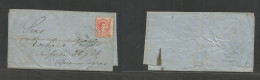 ARGENTINA. 1871 (27 Jan) Chivilcoy - Buenos Aires. EL With Text, Fkd 5c Vermilion, Tied Blue Depart TPO. Scarce. - Other & Unclassified