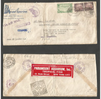 USA - XX. 1937 (18 Aug) NYC - Brazil, Para, Amazonas (21 Aug) 3 Days Transit. Registered AR Comercial Paramount Aquarium - Sonstige & Ohne Zuordnung