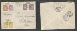 TURKEY. 1924 (1 Feb) Haskeui - Switzerland, St. Gallen (5 Feb) Registered Multifkd Envelope, Reverse Transited Four Colo - Sonstige & Ohne Zuordnung