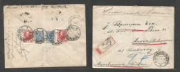 RUSSIA. 1913 (25 July) Vierjbrik - Belgium, Anvers (10 Aug) Reverse Registered Multifkd Envelope Mixed Issues. VF + Brit - Andere & Zonder Classificatie