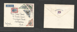 PORTUGAL-MOZAMBIQUE COMPANY. 1938 (4 Nov) Beira - UK, Kent, Folkestone. Air Multifkd Envelope, Triangular Issue, Fauna.  - Other & Unclassified