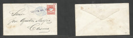 PERU. 1886. GPO - Casma. 10c, Vermilion Embossed Stationary Blue Ovptd Envelope, Habilitada + "fuera De Valija" Stline.  - Peru