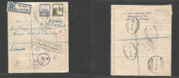 PALESTINE. 1944 (25 Jan) Tel Aviv - Ohtauba, Lebanon (3 Feb) Registered Multifkd The Times Censor + Labels + R-cachet, R - Palestine