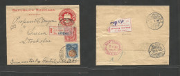 MEXICO - Stationery. 1903 (4 Aug) DF - Sweden, Stockholm (21 July 03) Via NYC. Registered 2c Red Complete Stat Wrapper + - Mexiko