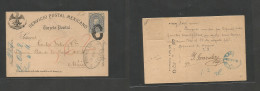 MEXICO. 1887 (7 Oct) Celaya - DR (8 Oct) 5c Blue Medalion Stat Card "C" Figurative Cachet + Oval Blue Ds Depart Alongsid - Mexiko