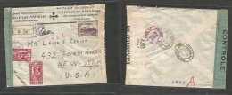 LEBANON. 1942 (29 Aug) Bikfaya - USA, NYC (21 Dec) Registered Multifkd Dual Censor Incl British Palestine + French Envel - Liban