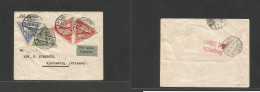 LATVIA. 1928 (18 Oct) Riga Lid Pasts - Finland, Bjorneborg (22 Oct) Air Multifkd Envelope Triangular Issue, Tied Cds + R - Lettland