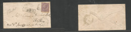 ITALY. 1871 (18 March) Brindisi - ADEN, South Arabia. Red Sea Post (Apr 2) Fkd Env 60c Lilac, Tied Dots + "insuf" Cachet - Zonder Classificatie