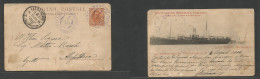 ITALY. 1900 (2 Aug) Steamer Bosforo - Egypt. Alessandria (9 Aug) King Fkd 20c Red Ppc, Violet Piroscafi Lilac Cds + Arri - Zonder Classificatie