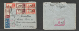 INDIA. 1940 (3 Jan) Naval Officer Mail. Bombay - England, Kent, Sheeness. Air Multifkd Envelope Tied Cds + Special Red N - Other & Unclassified