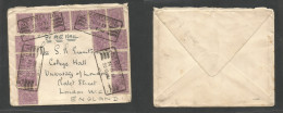INDIA. 1939 (26 Febr) BHOU GPO - England, London. Multifkd 1a 3r Lilac (x16) Air Envelope Tied Slogan Cash Certificates  - Andere & Zonder Classificatie