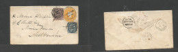 INDIA. 1884 (13 May) Conoor - Australia, Melbourne, NSW (July 84) Multifkd 2a 6p Yellow Stat Env + 2 Adtls, Tied "M" Gri - Autres & Non Classés