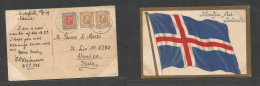 ICELAND. 1919 (15 Sept) Siglufirdi - Italy, Venice. Multifkd Flag Card, Depart Cds At 10 Aux Rate. Nice Usage + Village  - Other & Unclassified