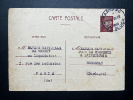 80c PETAIN SUR ENTIER CARTE POSTALE / 1941 / PARIS 96 RUE GLUCK POUR BERGERAC DORDOGNE / LAC - 1921-1960: Periodo Moderno