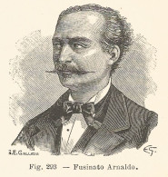 Arnaldo Fusinato - Ritratto - Incisione Antica Del 1926 - Engraving - Stiche & Gravuren