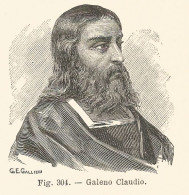 Claudio Galeno - Ritratto - Incisione Antica Del 1926 - Engraving - Stiche & Gravuren