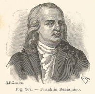 Benjamin Franklin - Ritratto - Incisione Antica Del 1926 - Engraving - Stiche & Gravuren