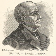 Giuseppe Fiorelli - Ritratto - Incisione Antica Del 1926 - Engraving - Stiche & Gravuren